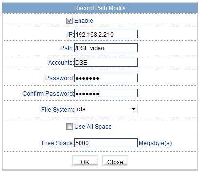 Page: 33 MODIFY In the window you can enter all the relevant parameters of the drive network storage: address, location, and access data. And 'possible to manage CIFS and NFS file systems.