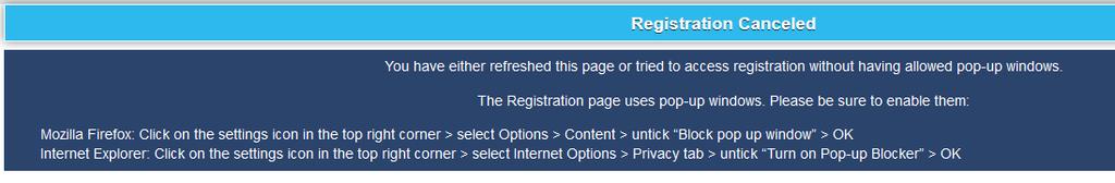 TROUBLESHOOT : REGISTRATION CANCELLED What does the following message mean?