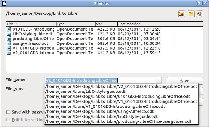 Figure 13: The LibreOffice Save as dialog Using the Navigator The Navigator lists objects contained in a document, collected into categories.
