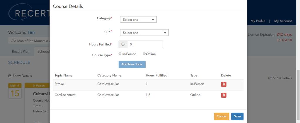 Repeat until you have entered all of the desired course details (categories and topics). 12. Click the Save button.