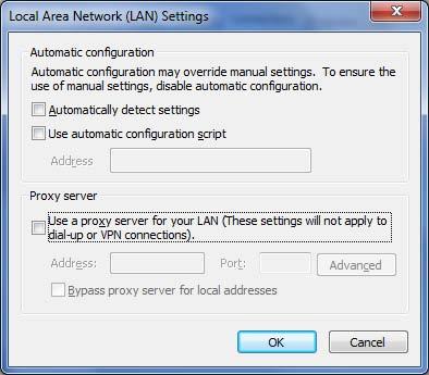 7. Connection Procedure 7 The Local Area Network (LAN) Settings Dialog Box is displayed.