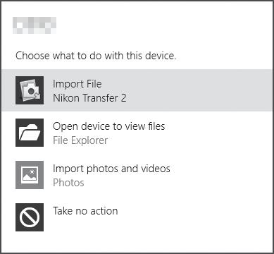 A program selection dialog will be displayed; select Nikon Transfer 2 and click OK. 2 Double-click the Nikon Transfer 2 icon. When using Windows 10 or Windows 8.