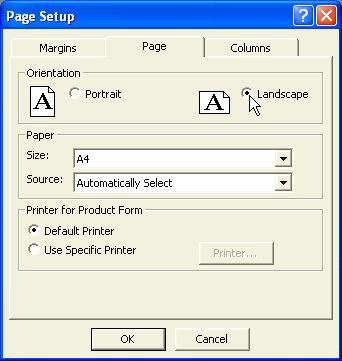 PAGE 43 - ECDL MODULE 5 (OFFICE XP) - WORKBOOK Select the Landscape option. Click on the OK button to close the Page Setup dialog box.