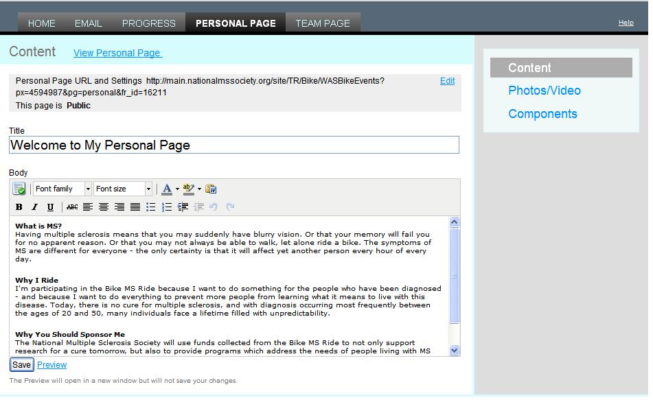 9. PERSONAL PAGE Tab Custmize yur page t share yur stry abut