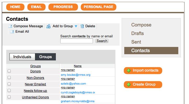Follow-Ups This section allows you to manage your contact list by monitoring emails you have sent and by sorting and filtering various groups within your list.