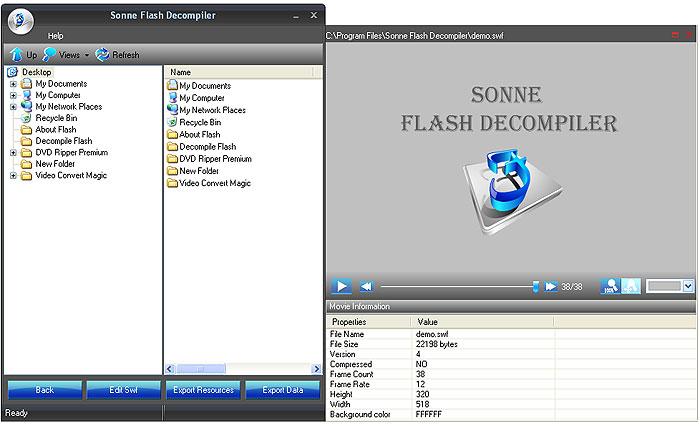 Introduction Sonne Flash Decompiler is designed for anyone who wants to restore elements used in flash files.