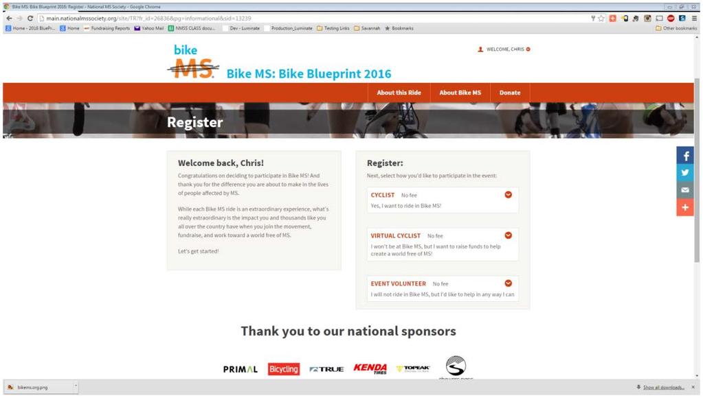 As a Bike MS Returning Participant you have additional selections to make based on your participation interest. NOTE: These options vary by event.