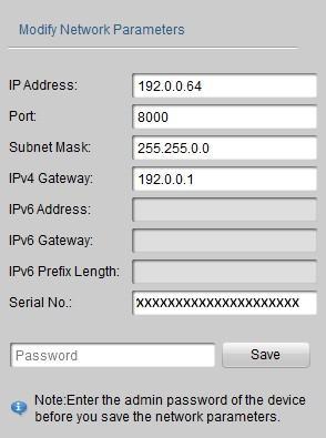Notes: The default value of the IP address is 192.0.0.64.