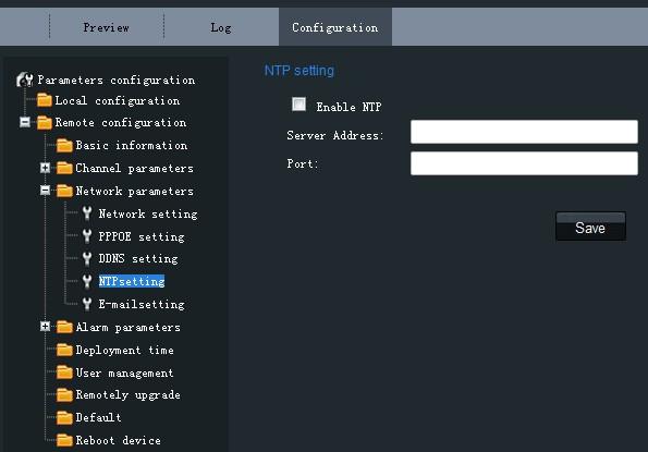 14 Network Parameters DDNS Setting: Click the checkbox of Enable NTP to enable this function. Input the Server Address and Port of NTP.