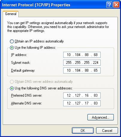 4. Change the Default Gateway address to the IP Address of the Managed