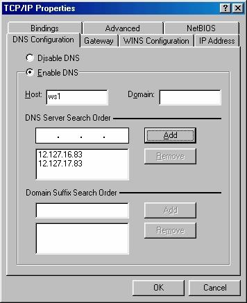 10. If the site has their own DSL circuit they are using for Internet/email access skip to step 12. If not, then remove there are any addresses in the DNS Server Search Order. 11.