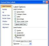 At Format Data Labels box with Label Options selected, click Value box to clear box then click