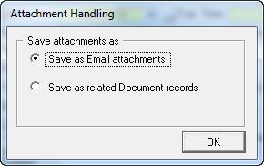 option to save the attachments as Email attachments, or to save them as related Document records. Attachment Handling Prompt for the Connect as Document Option 6.