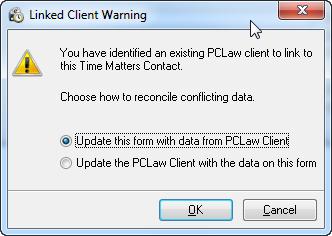 Instead, it indicates that you want to change the link to another PCLaw client.