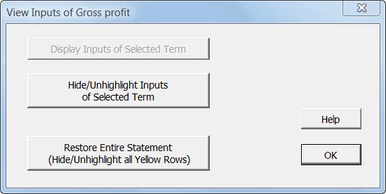 Select any calculated term, and click on the {Model}>View Inputs tool button.
