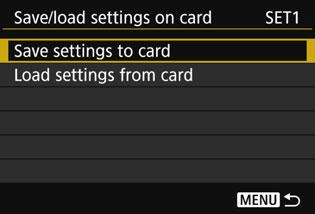 Saving and Loading Settings Connection settings can be saved on a card for use with other cameras. In addition, connection settings configured on other cameras can be applied to the camera to be used.