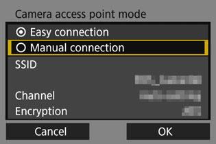 Setting Network Manually Set the network settings for the camera access point mode manually.