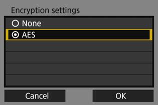 Setting Network Manually 4 Select the desired encryption setting. For encryption, select [AES]. Select [OK] and press <0>. When [AES] is selected, the virtual keyboard (p.21) is displayed.