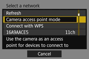 Setting the IP Address Camera Access Point Mode Camera access point mode is a connection mode for connecting the camera directly to each device.