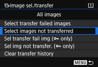 Batch Transfer Sel.n Select [Sel.n] and select [Select images not transferred]. When you select a folder, all the images in that folder not yet transferred to the FTP server will be selected.