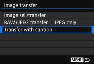 Batch Transfer Adding a Caption Before Transfer When you select [Transfer with caption] in step 2 on page 48, you can add a registered caption to each image before transfer.