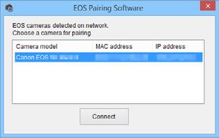 Configuring EOS Utility Connection Settings 4 Click [Connect] on the computer. Select the camera to connect to, then click [Connect].