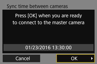 Set up the slave cameras. After configuring the slave camera settings following steps 1 to 5 on the preceding page, select [Slave].