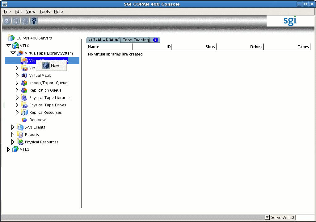 COPAN TM VTL for DMF Quick Start Guide Figure 3-4 Create a New Virtual Library 2.