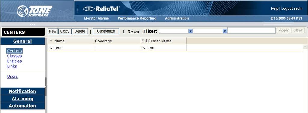 5.2. Administer Centers From the ReliaTel screen, select General > Centers in the left