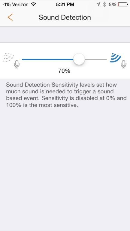 i.) Camera Sensitivity (in regards to the sound detection feature) The camera listed under the Camera List section has an adjustable sound detection sensitivity setting.