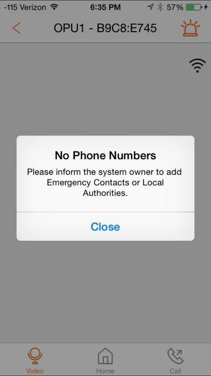 f.) Call An Emergency Contact 1) In single video mode with the control panel displayed, tap on the Call button (phone handset) to invoke the prefixed Emergency Contacts list and select an Emergency