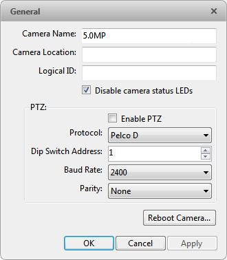 Managing a Site Figure A. General dialg bx 2. In the Camera Name field, give the camera a meaningful name t help yu identify the camera.