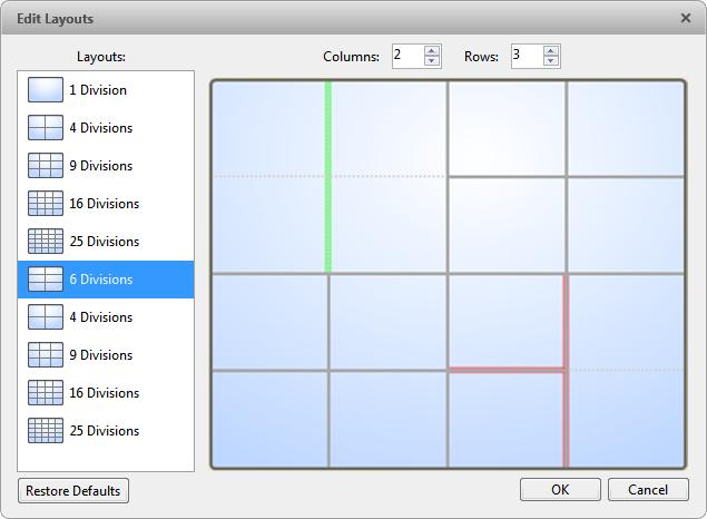 Avigiln Cntrl Center Cre Figure B. Edit Layuts dialg bx T create a larger image panel, select a grey line t delete the brder between tw image panels.