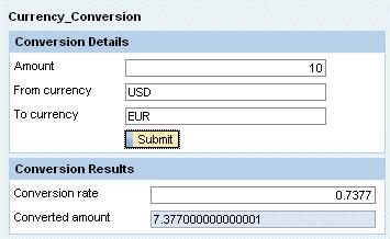 currencies and the converted amount.
