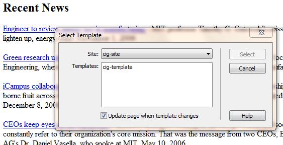 Exercise: Apply a Template (to the new index page) 1. Look at the tabs above the Dreamweaver content window.
