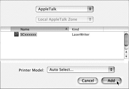 8 9 0 The name of the machine that appears is the name that was entered in the AppleTalk settings when the network settings were configured ("xxxxxx" is a sequence of characters that varies depending