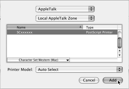 2.8, v10.3.9 (1) (1) (2) (2) (3) (4) (1) Click the [Default Browser] icon. If multiple AppleTalk zones are displayed, select the zone that includes the printer from the menu.