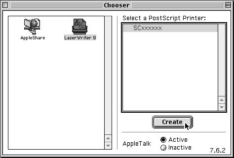 Insert the "Software CD-ROM" that shows "Disc 2" on the front of the CD-ROM. Double-click the [CD-ROM] icon ( ) on the desktop. 8 9 Select [Chooser] from the Apple Menu. Create a printer.