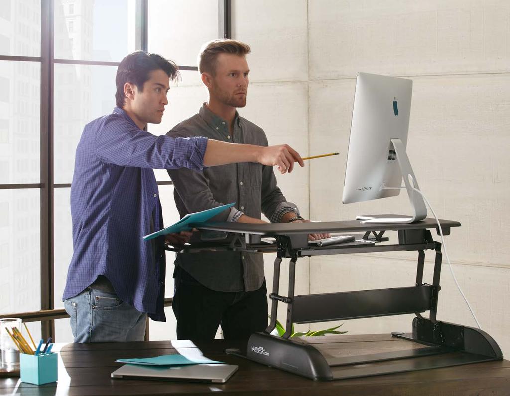 11 height settings Adjusts in just 3 seconds Works with your existing desk 30 DAY MONEY BACK