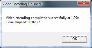 13. Record the Time elapsed. This is how long the system needed to encode the video. Click OK and delete output files before running the test again.
