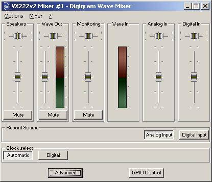 VX222V2 SETTINGS UNDER WINDOWS DIGIGRAM WAVE MIXER Note: The Digigram Wave Mixer is only available if the Digigram Wave driver has been properly installed!