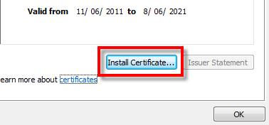 4. Click on Install Certificate down the bottom of the Certificate window. 5. You will now get a Certificate Import Wizard window. Click Next. 6.
