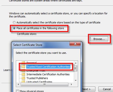 Click Next then Finish. 7. A security warning will popup asking if you want to install the certificate Click Yes. 8. Click OK on the Import was Successful Window.