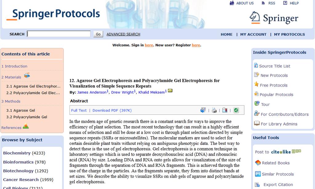 Springer Protocol o Database for peer review life-science experiment protocols o Give detail