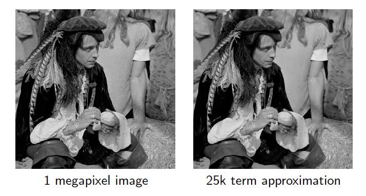 Sparse representation allows compression Take a mega-pixel image Compute 10 6 wavelet