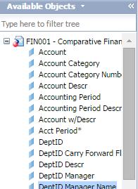 -13- Interactive Data Warehouse Features By clicking on the Available Objects icon, you ll display all available fields that can be dragged into a report (Note: This is the same area used for Input