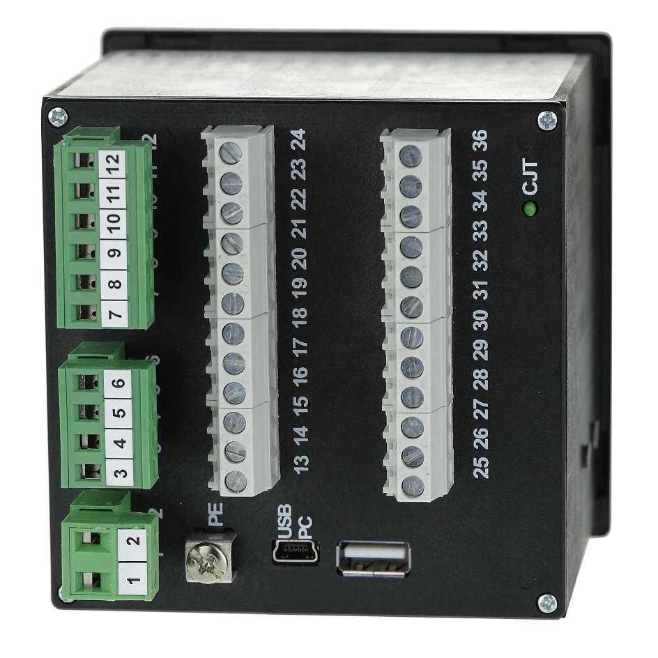 Sample configuration RS-485 TC cold junction compensation digital input 24V DC up to 8 x RTD / TC inputs 2 x EREL panel case power supply: 12V, 24V, 85-260V AC/DC USB Host USB PC 8 x RTD / TC inputs