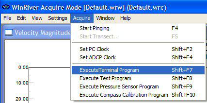 On the Acquire menu, click Execute Terminal Program to start BBTalk and verify the ADCP is functioning properly (see the RDI Tools User's Guide for details on how to test the