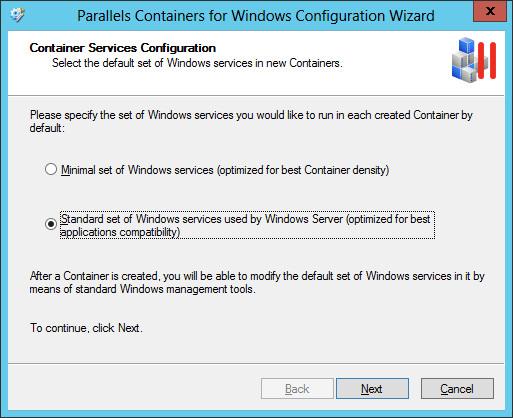 You can choose between the two system services sets: Select the Standard set of Windows services used by Windows Server radio button to automatically launch the standard set of Windows Server system