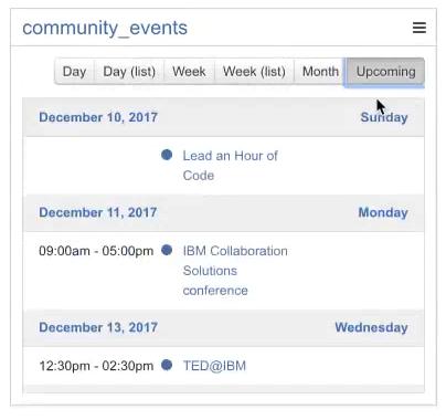 We ll use the same Global Communications community for this new widget. The widget now displays community events. Next we ll add a Files widget.